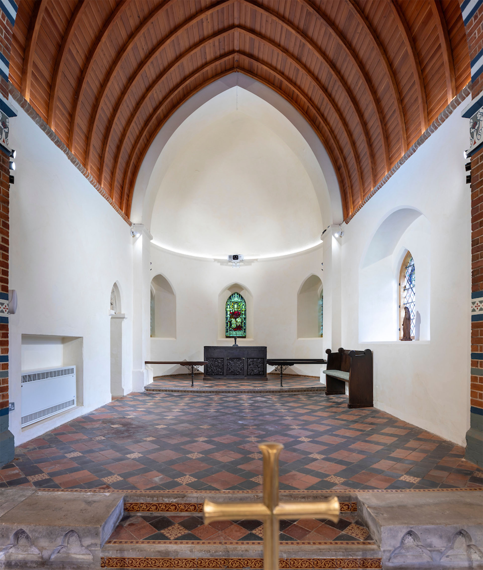 interior of All Saints Church in Fleet where KEtley quarry tiles repaired the damaged floor and matched for the new extension