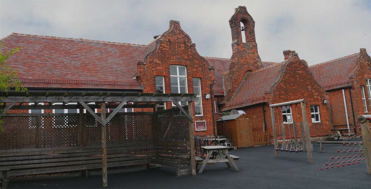 Dreadnought Purple Brown clay tiles reroof Finchingfield Primary School in Essex