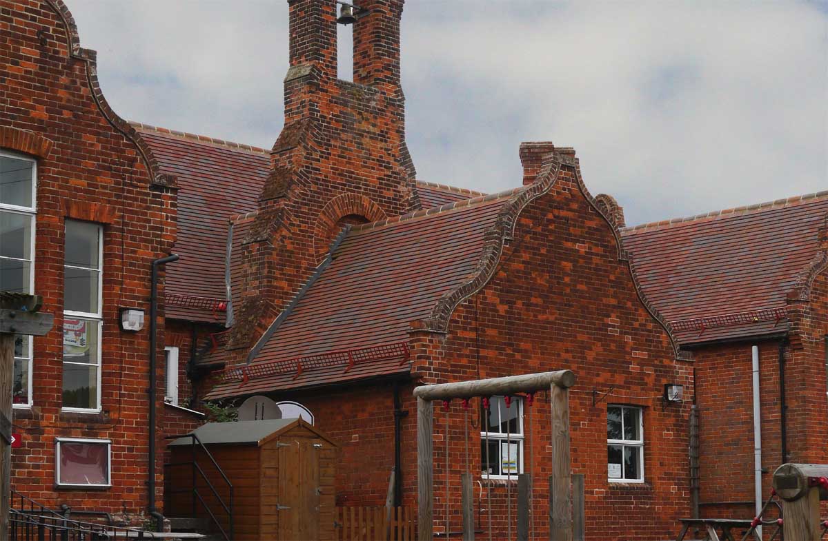 Dreadnought Purple Brown clay tiles reroof Finchingfield Primary School