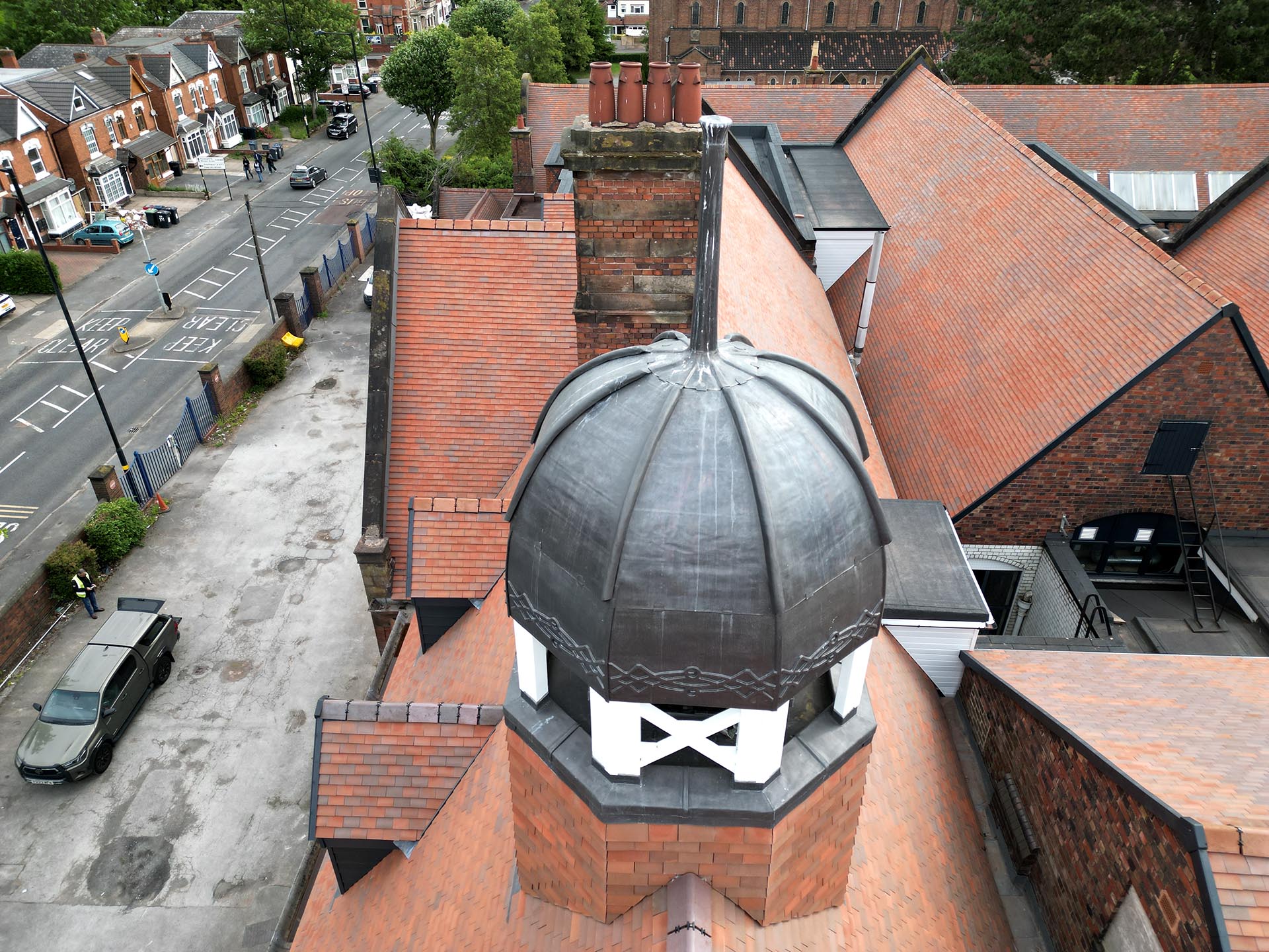 George Dixon Academy reroofed by NRA Roofing with Dreadnought brown antique clay tiles