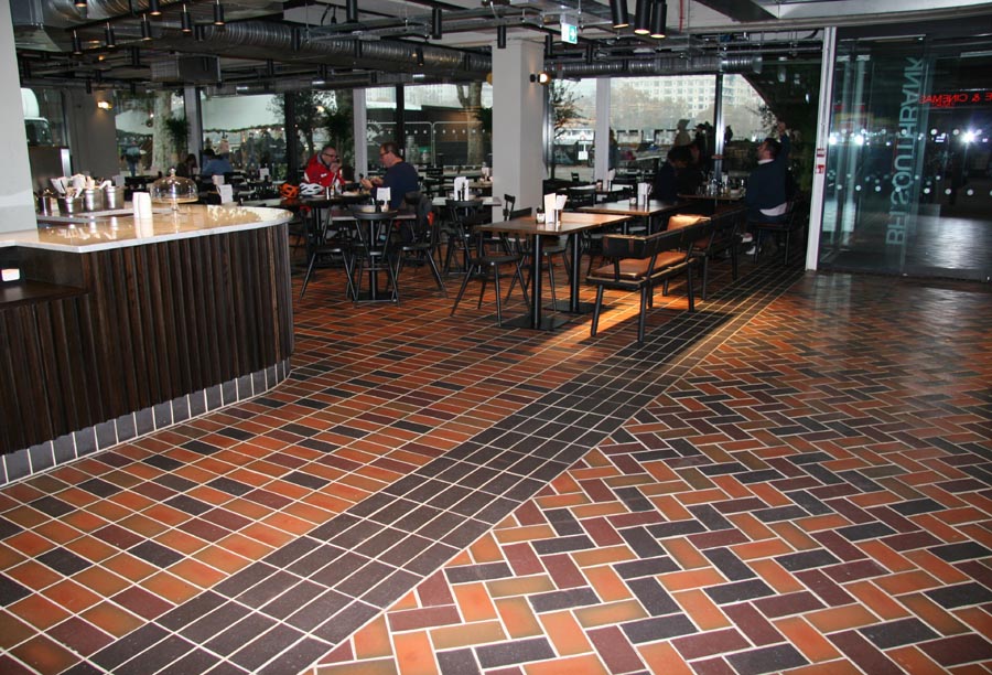 Ketley Quarry tiles using different laying patterns and colours at the BFI in Southbank London