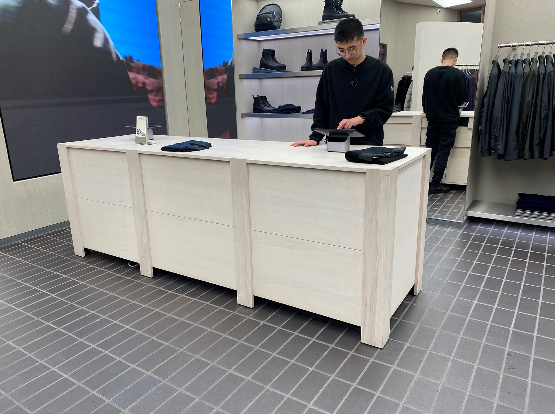 Ketley Staffs blue quarry tiles laid by Arcitile at the flagship Belstaff store in Regent St