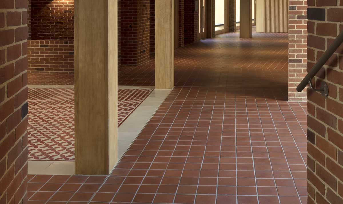 Ketley square red quarry tiles at the new West Court at Jesus College Cambridge