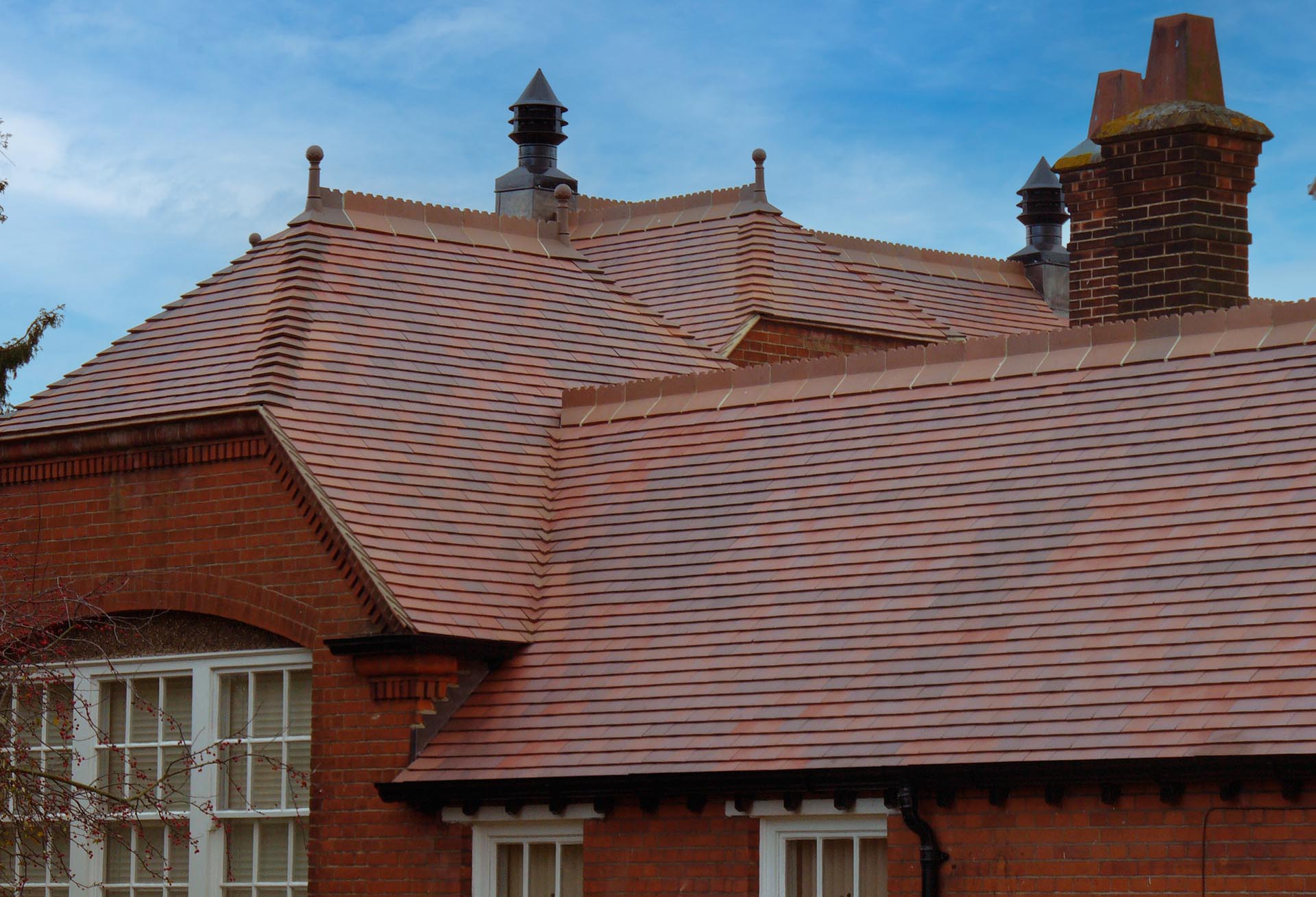 Mylands school reroofed with brown antique clay roof tiles