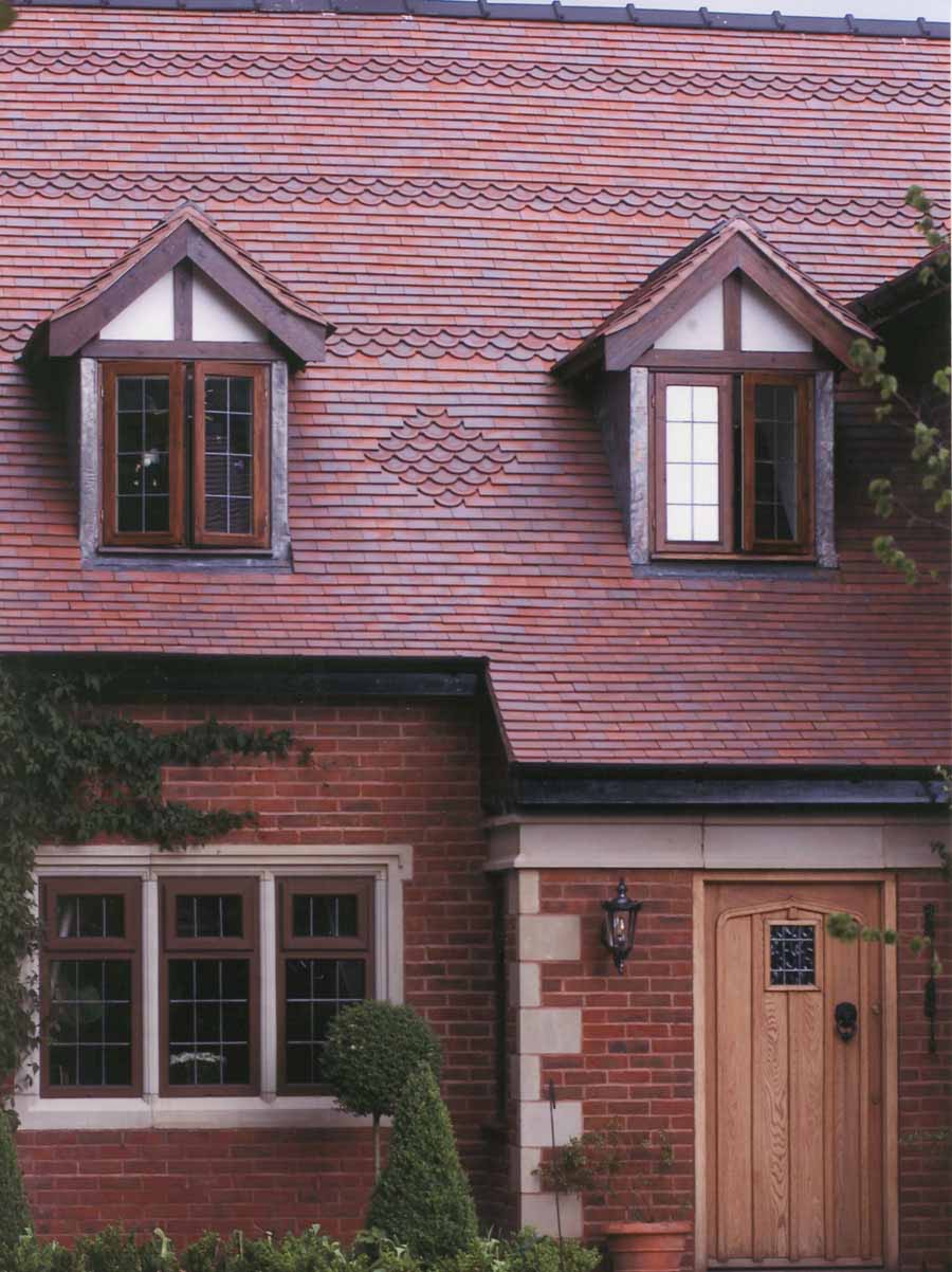 Red Blue Smoothfaced clay tiles with ornamental club tiles
