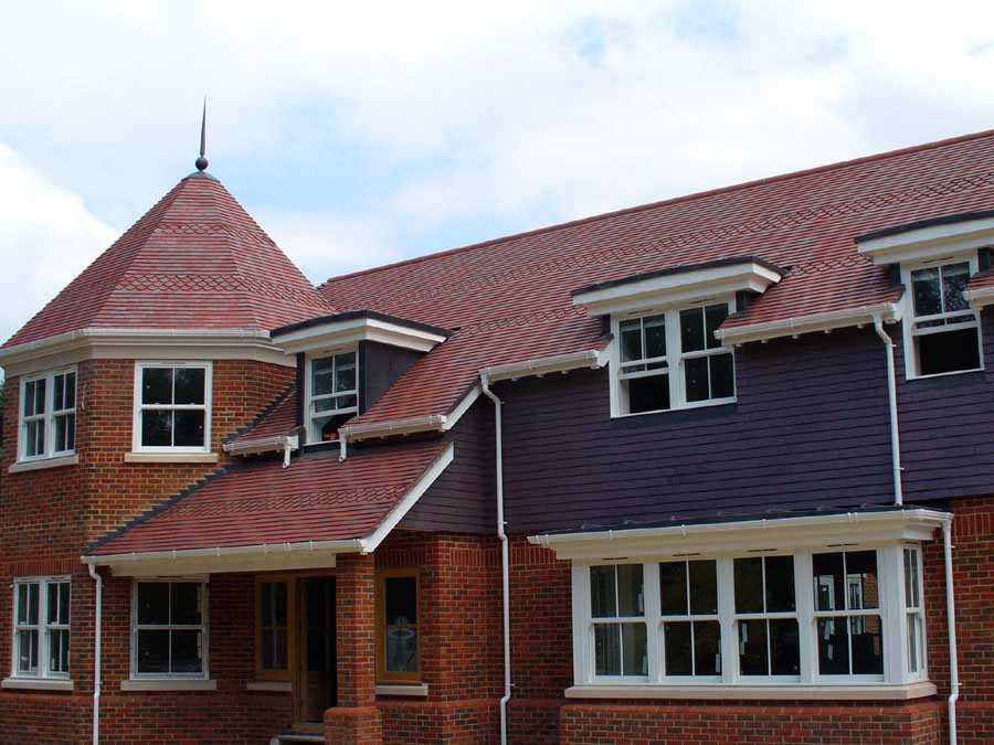 RedBlueSmoothfaced clay tiles with Blue Brindle on the vertical