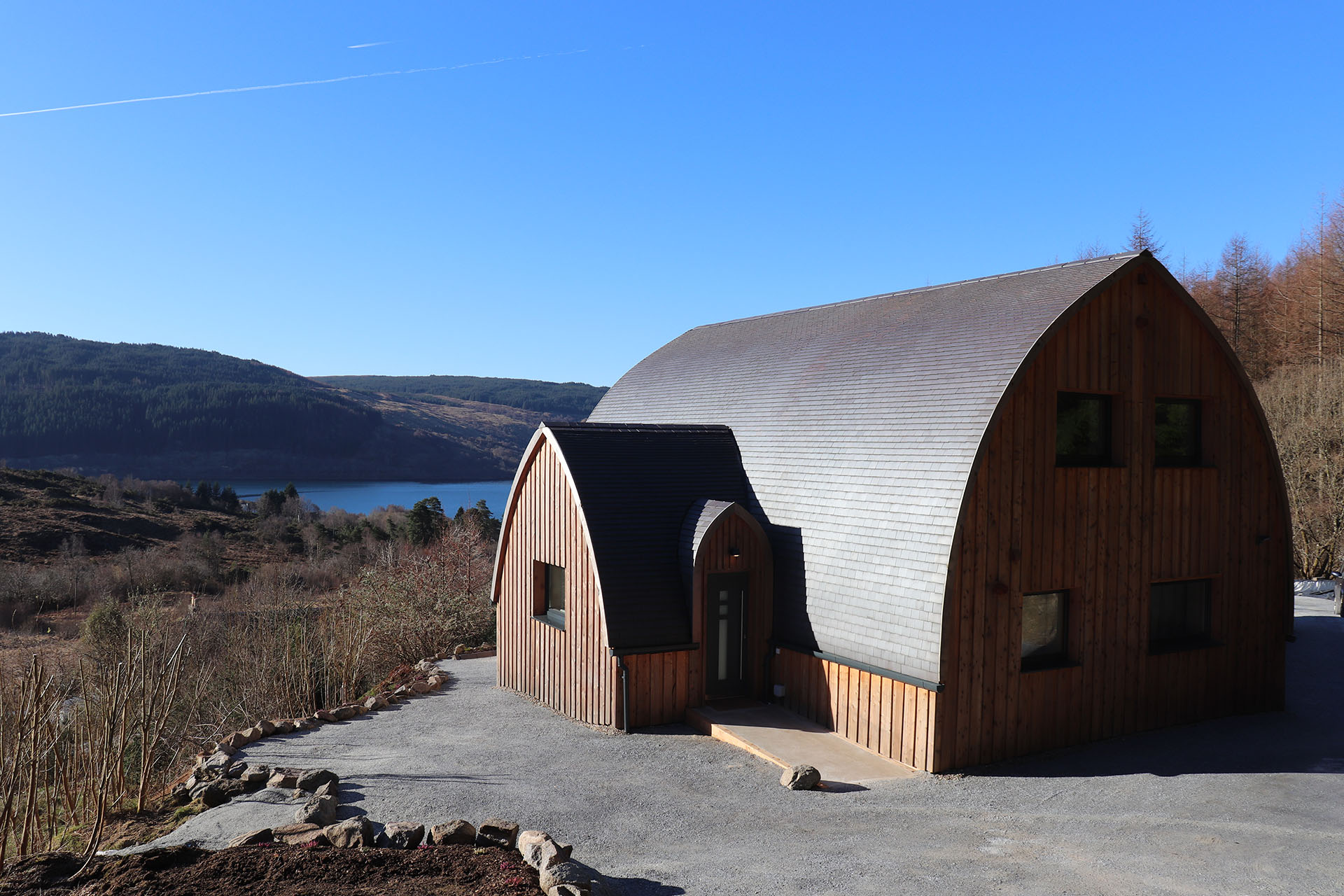 Staw bales house in Scotland with Staffs blue smooth tiles
