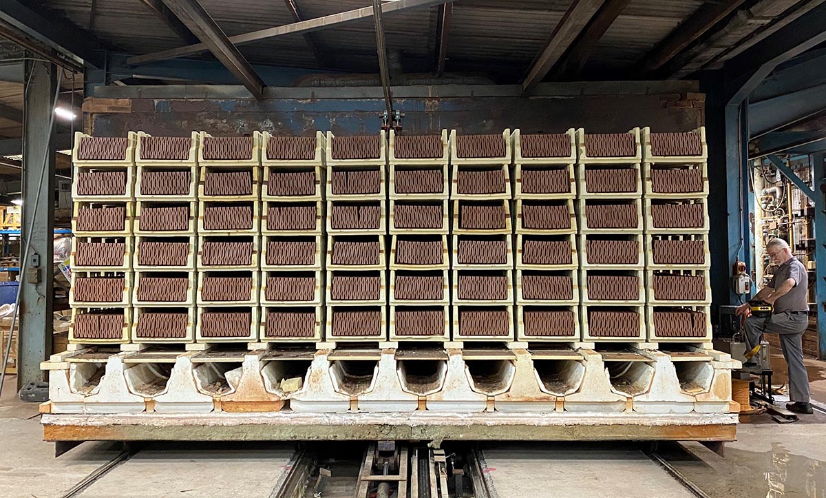 Tiles entering the shuttle kiln
