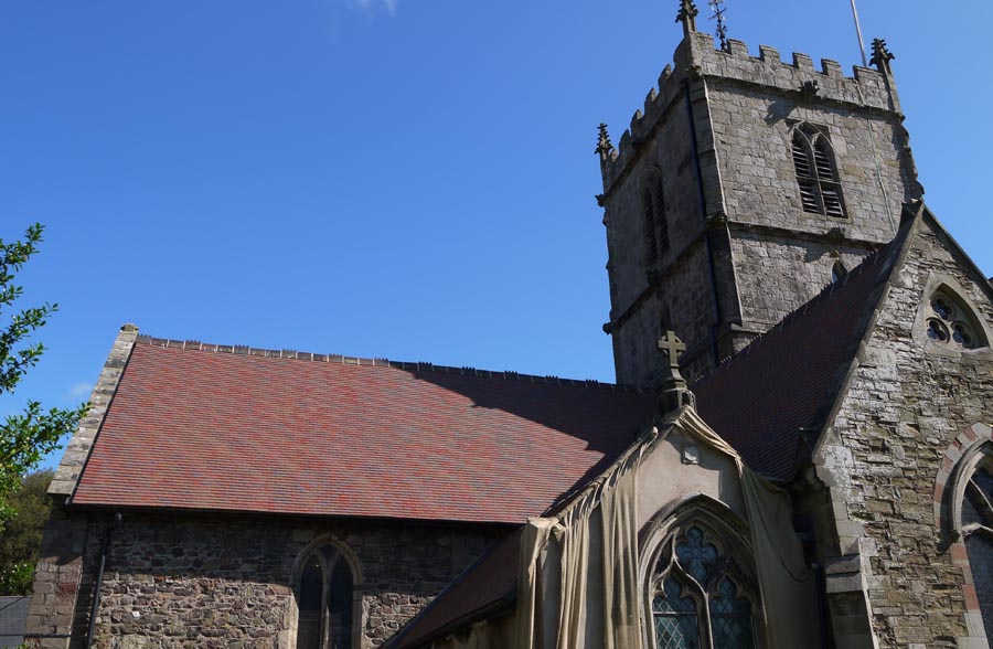 Trafalgar blend rustic tiles reroof Church Stretton Church