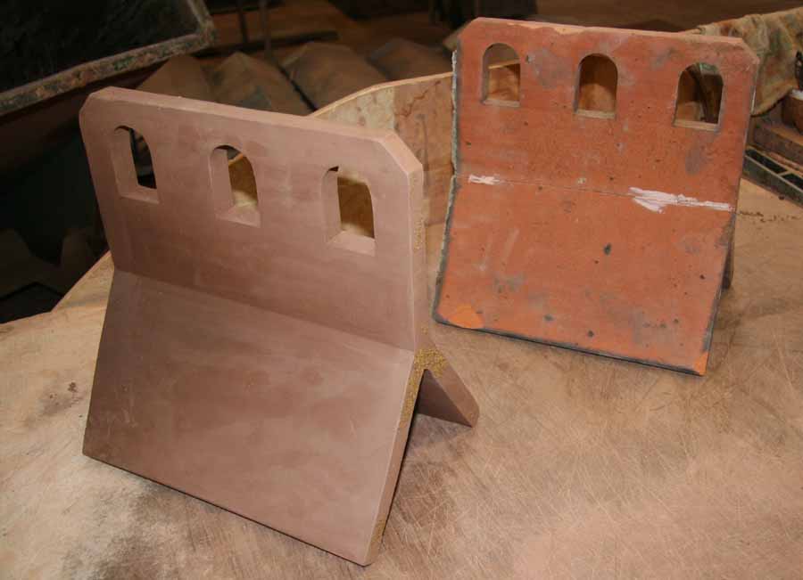 a newly made bespoke crested ridge together with the old broken ridge from which it was copied