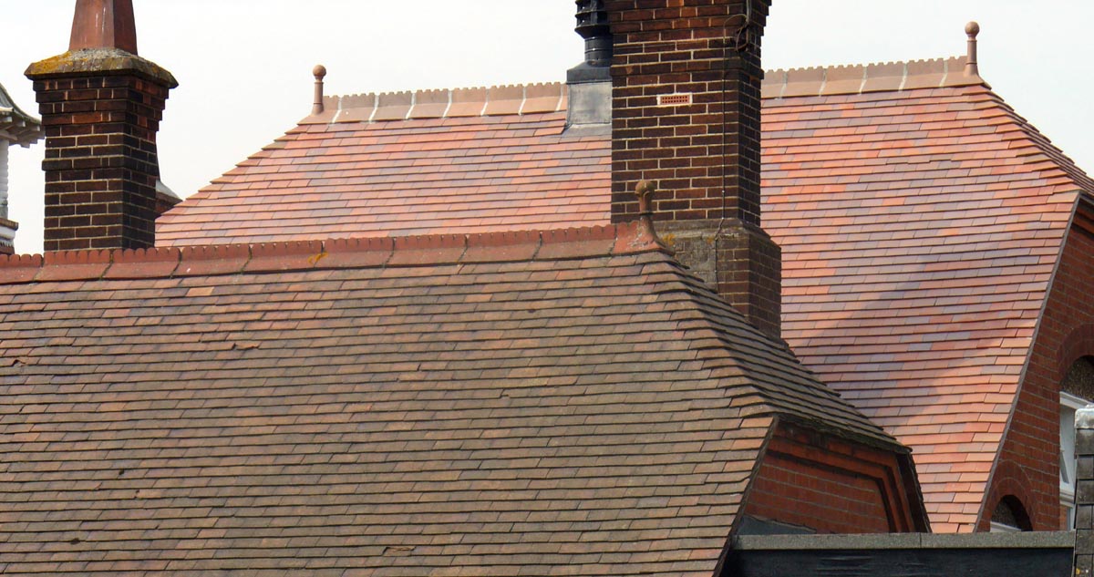 brown antique tiles were used to restore the roof at Mylands School