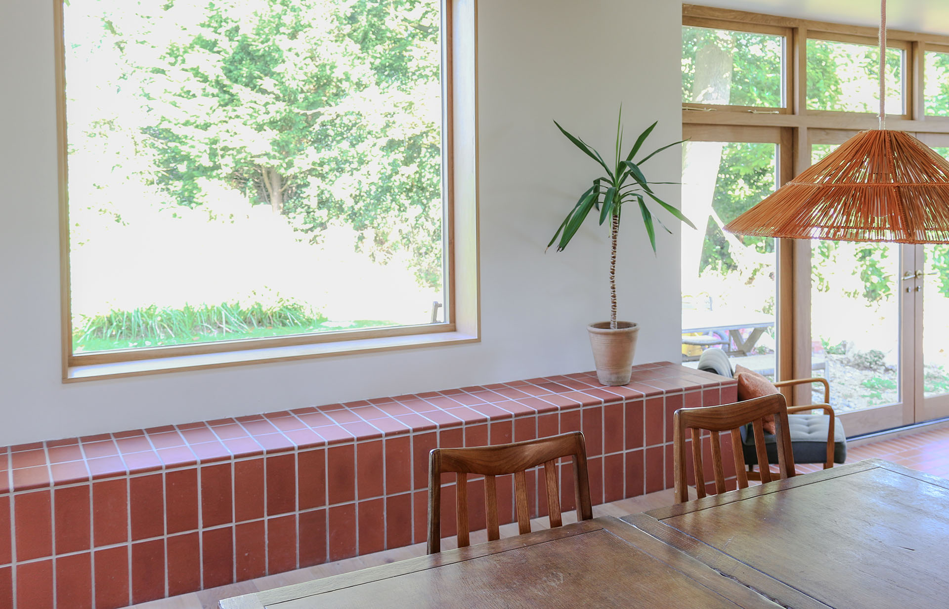 heated bench clad in Ketley quarry tiles by Eaves Homes and My Designer Friend