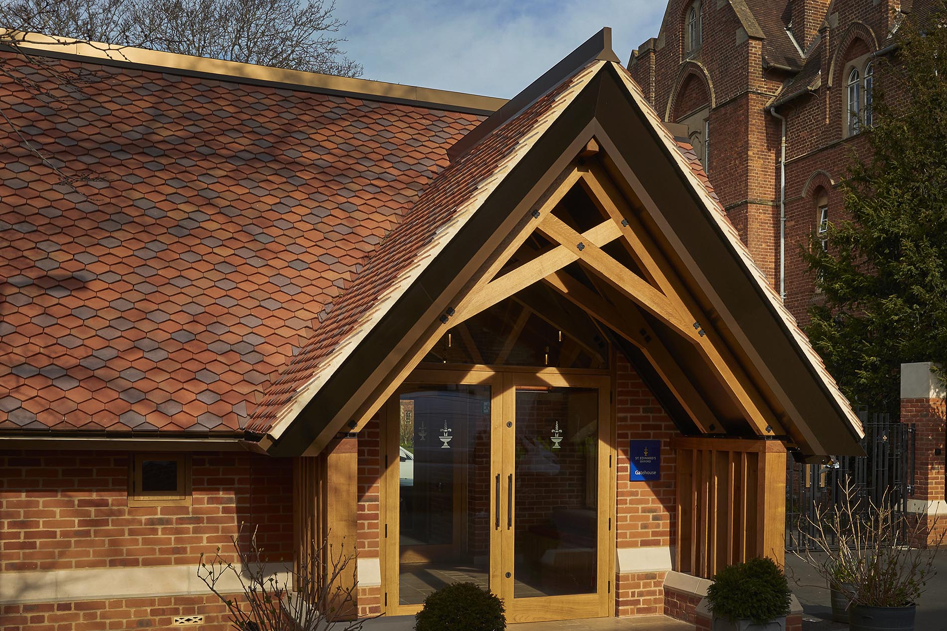 ornamental arrowhead tiles at St Edwards School Oxford