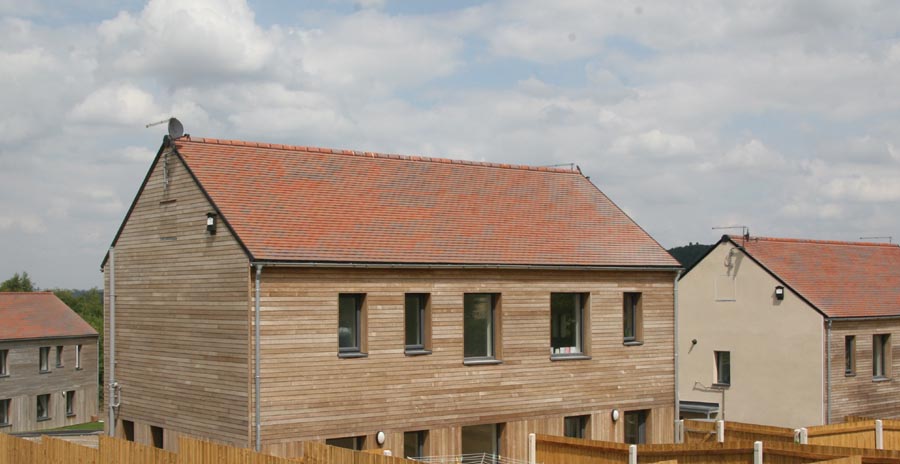 passivhaus project in Shropshire brown antique rustic tiles