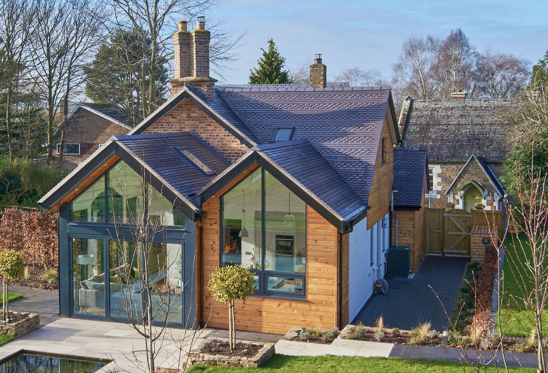 school house renovated and remodelled using Dreadnought Staffs blue plain and ornamental tiles