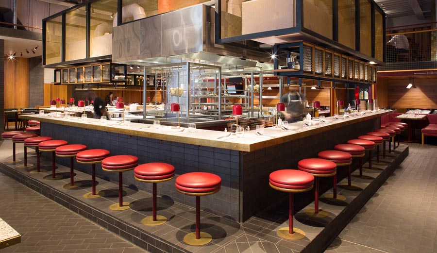 staffs blue brick sized and rectangular quarry tiles at Temper Restaurant in Angel Court
