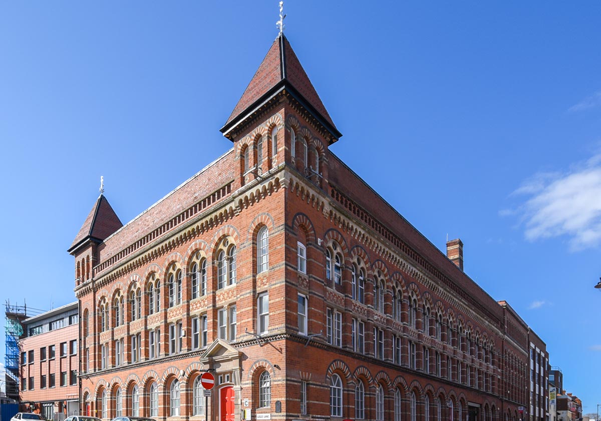turrets restored at Birminghams Argent Centre using Dreadnought brown antique plain and ornamental tiles